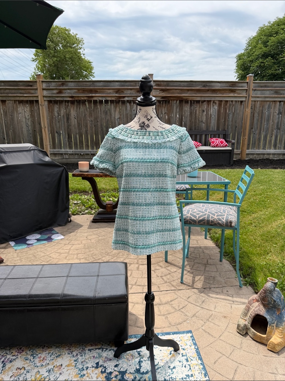 Tory Burch Mint and White Striped Short-Sleeve Knit Tunic